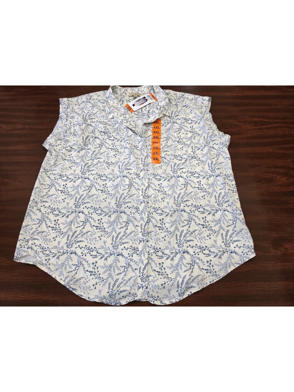 NWT Jachs Girlfriend Blue White Floral Botanical Print Button Down Shirt XXL